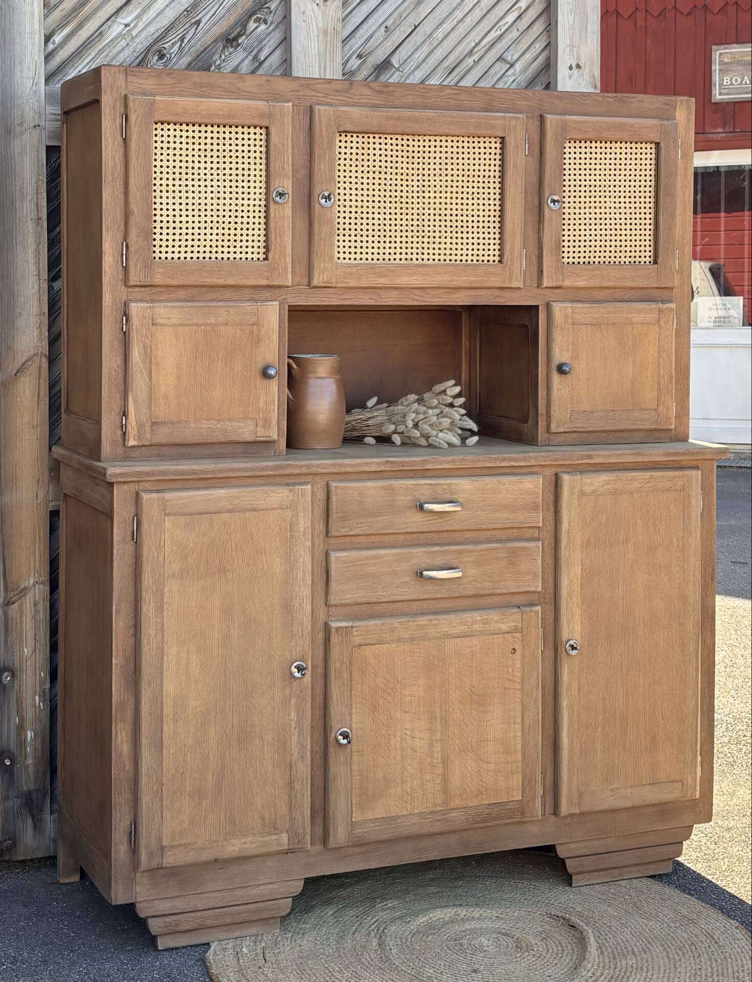 Large buffet with 2 bodies / oak and cane sideboard