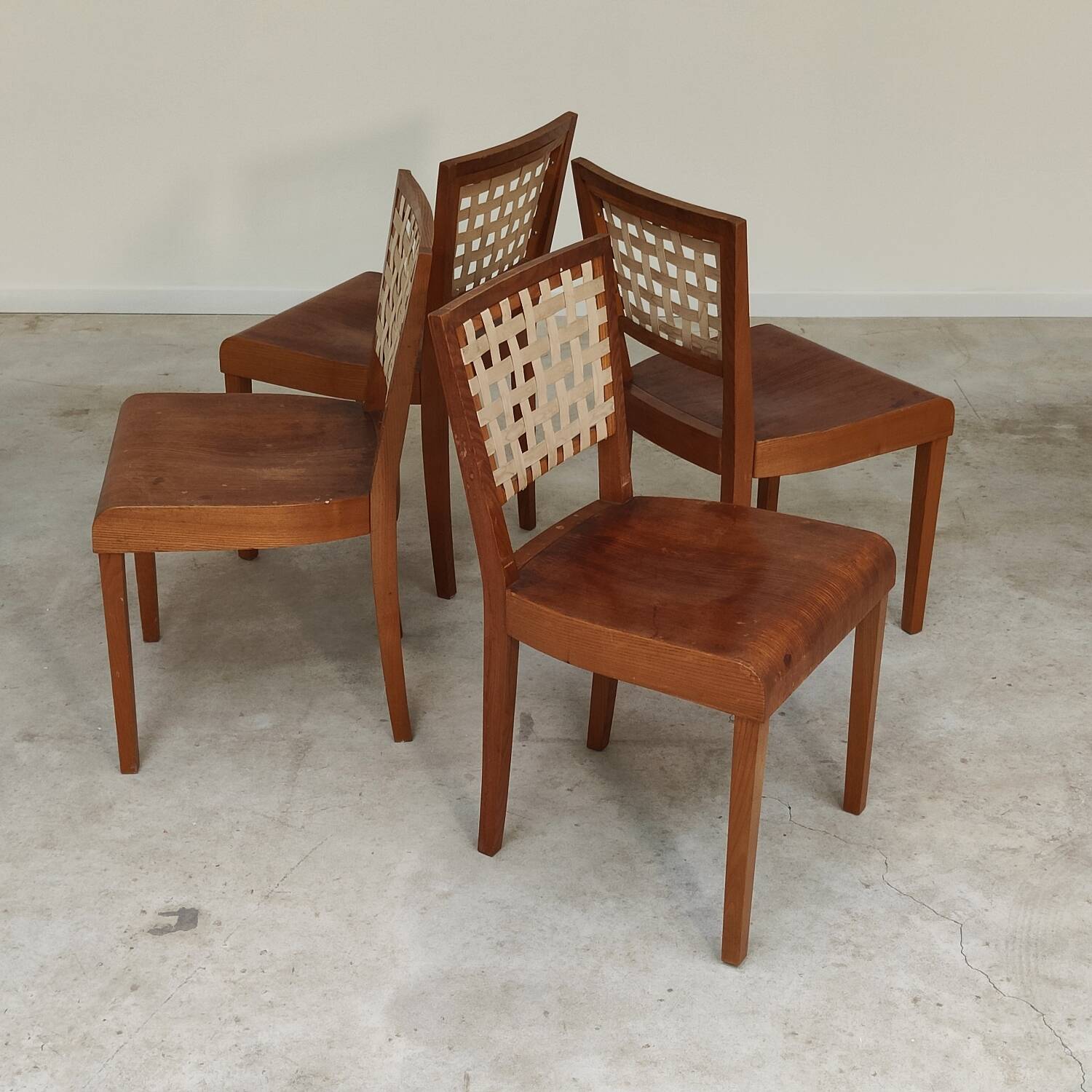 Series of 4 wood and strap chairs by Krasna Jizba Year 40