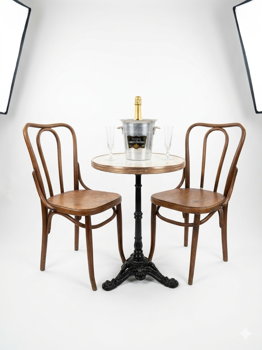 Guéridon de bistrot dessus marbre et laiton pied fonte