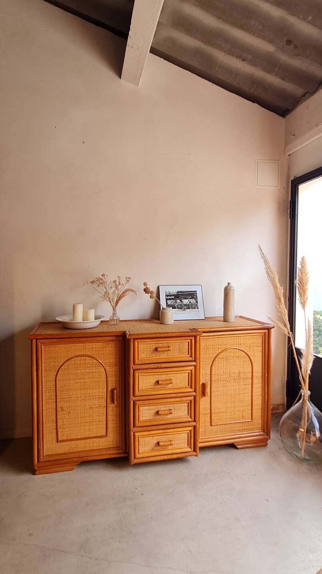Vintage rattan sideboard - circa 1970