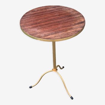 Guéridon, table ronde d'appoint, bois vernis et métal doré