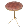 Pedestal table, round side table, varnished wood and gilded metal