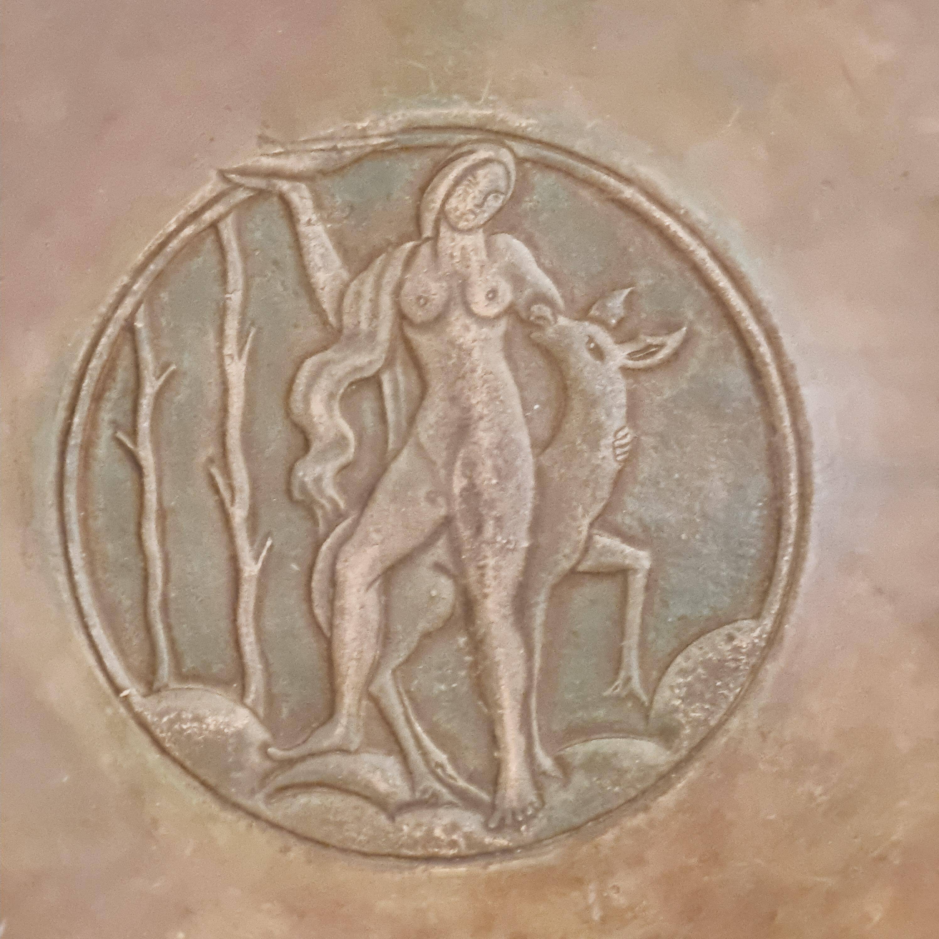 Sune Bäckström, solid bronze plate with a decoration of the goddess Diana, Swedish grace.