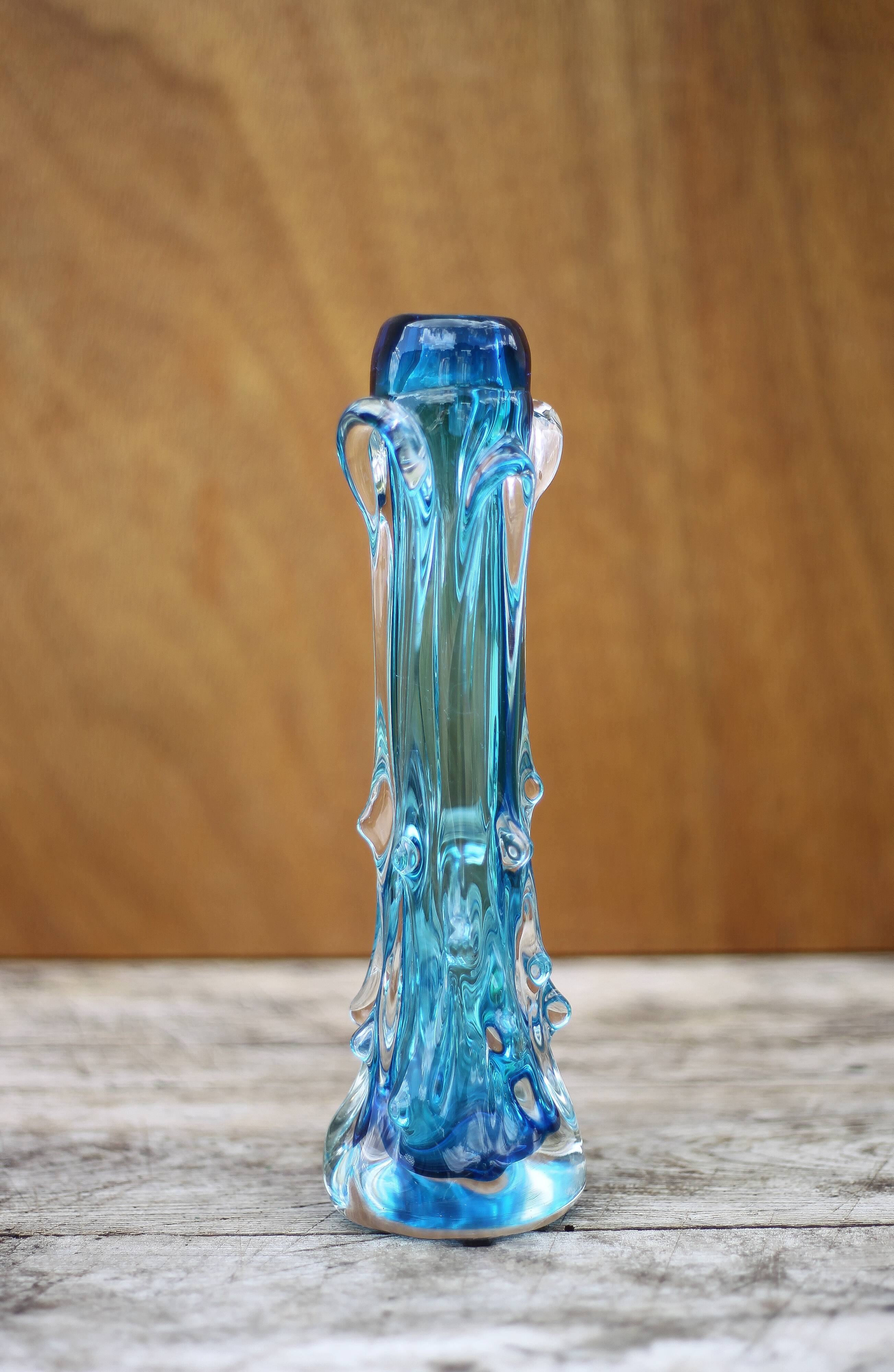Vintage blown glass vase, blue vase, fat lava glass vase, interior decoration, collection