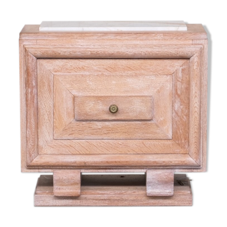 French art deco bleached oak and white marble small cabinet