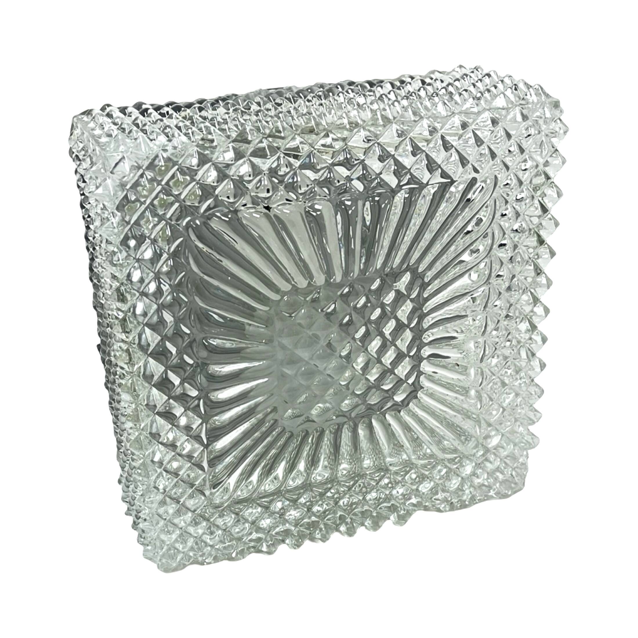 Square glass cube flush-mount light, Hillebrand (Germany), 1970s. Vintage