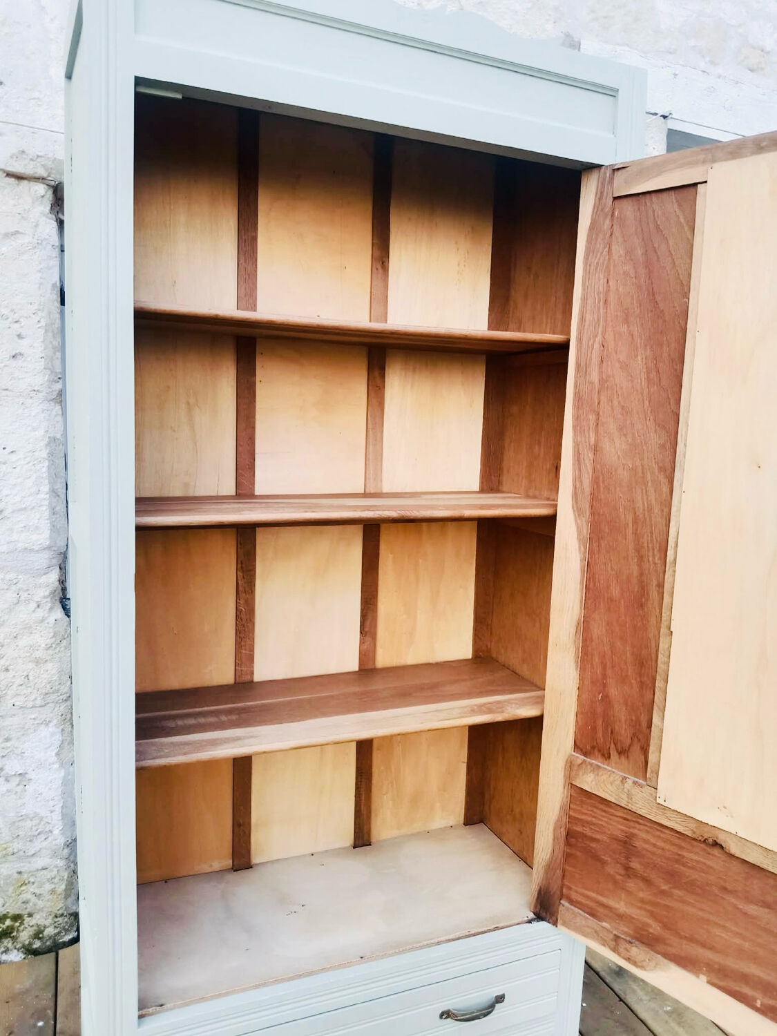 Art Deco sage green bonnetière wardrobe