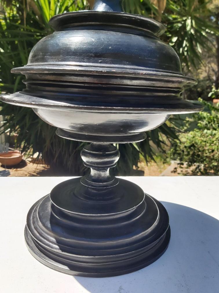 Ancient Burmese laywood offering pot