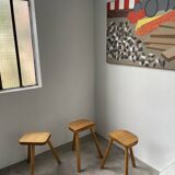 Set of 3 oak tripod stools