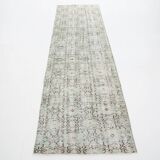 3x9 Shades Of Light Green & Black Vintage Runner Rug, 81x275Cm