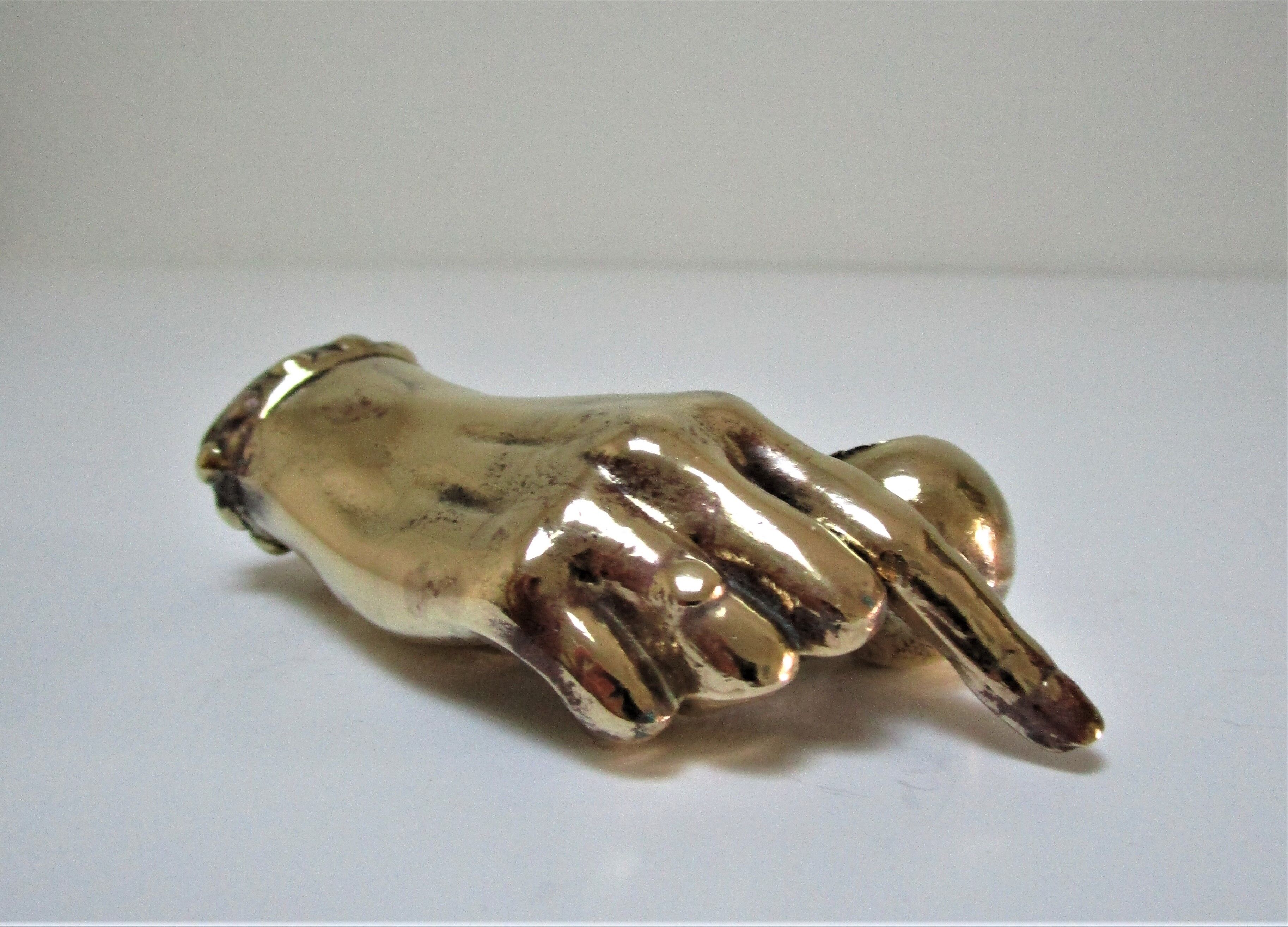 hand bronze paperweight pen holder early XXth