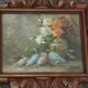 Pair of oils on cardboard with carved wooden frame. Spain 1950s.