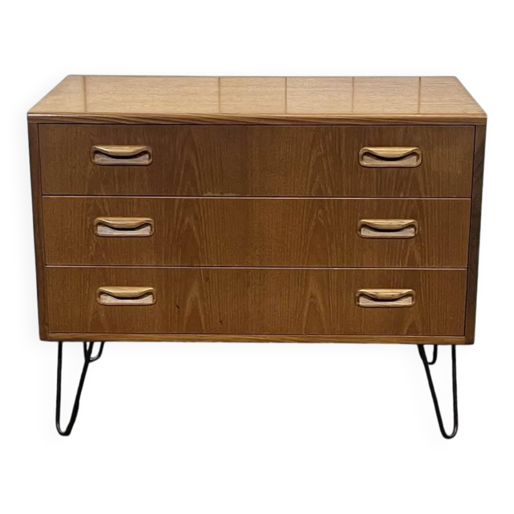 Commode 3 tiroirs GPlan en teck des années 1970 avec pieds compas