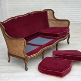 1950s, Danish 3-seater sofa, furniture velour, ash wood, mesh.