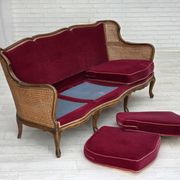 1950s, Danish 3-seater sofa, furniture velour, ash wood, mesh.