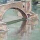 Painting The Avignon Bridge impressionist landscape Oil on canvas 30s 40s