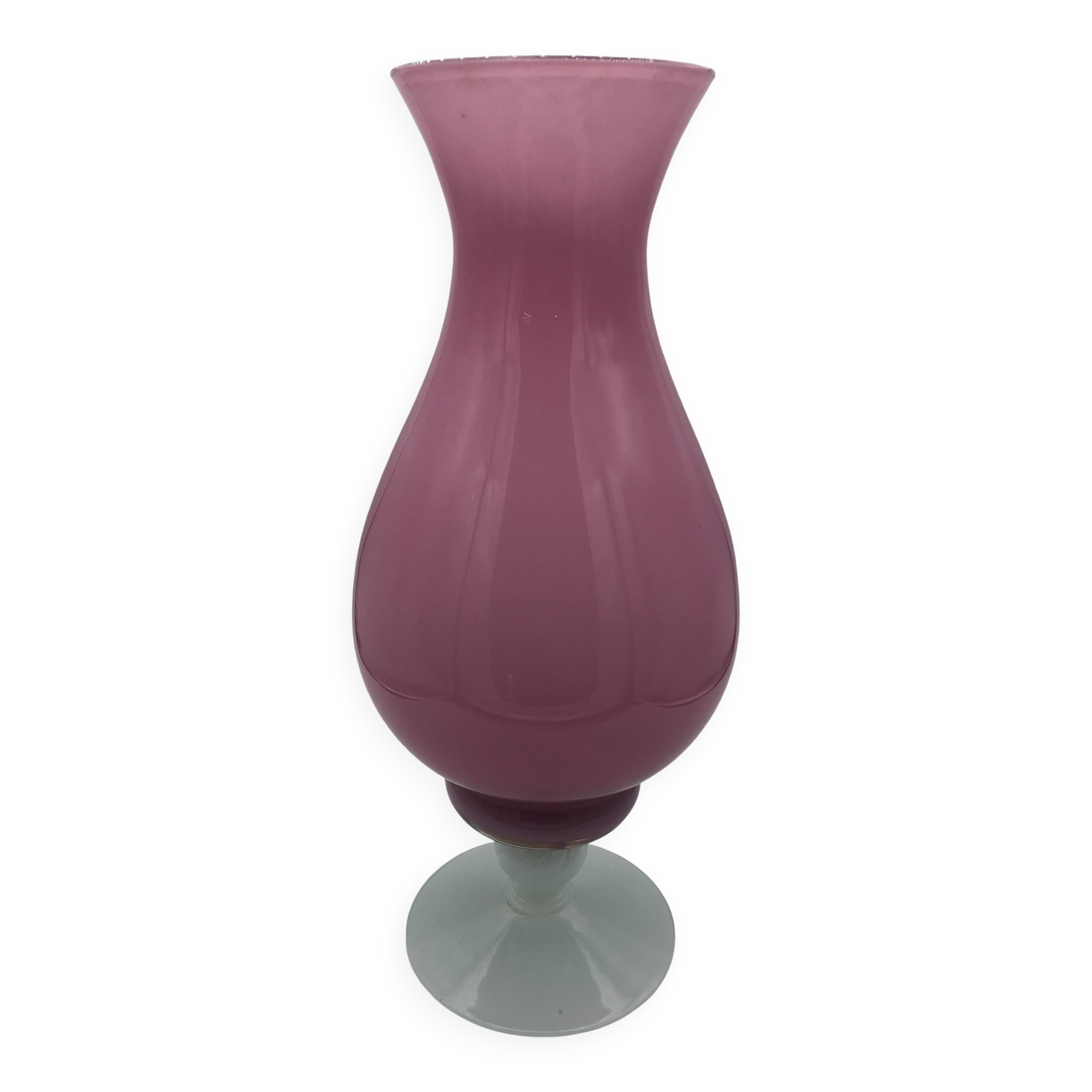 Vintage vase in pink opaline on white foot 36.8 cm