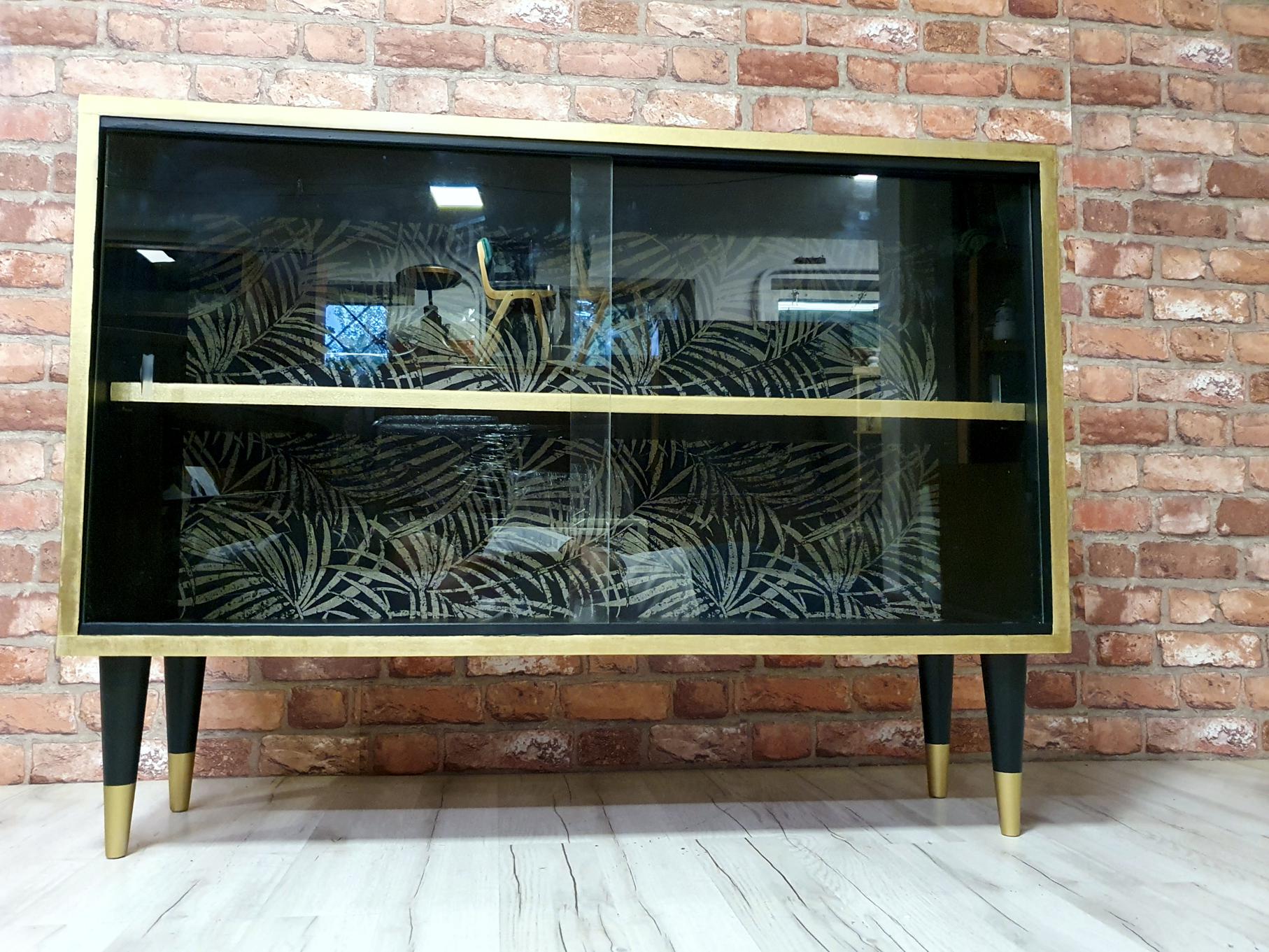 Display case, 1970s Poland, renovated. Black and gold.