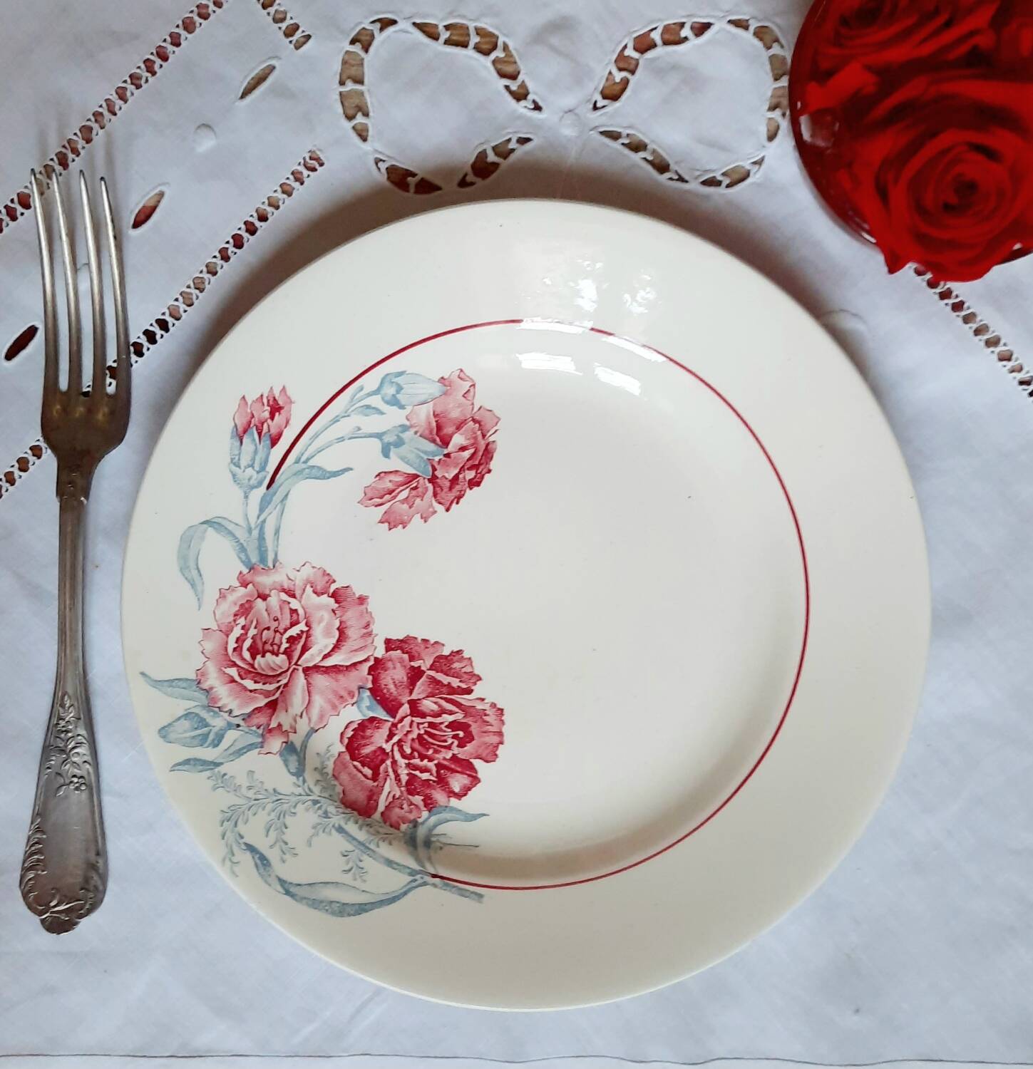 Old mismatched earthenware dinner plates