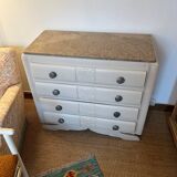 Vintage art deco chest of drawers in wood and marble mustache foot
