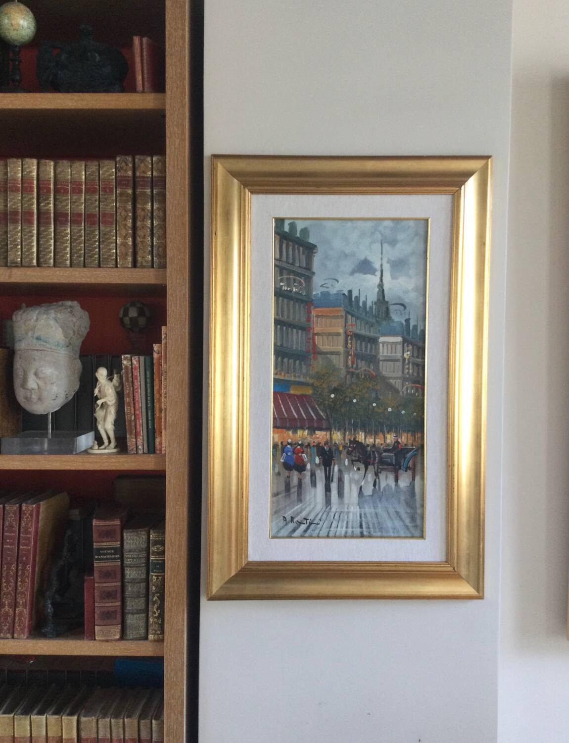 A. martini, active 20th century. the grand boulevards. oil on canvas.