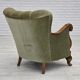 Fauteuil danois des années 1960, velours vert, bois de chêne sculpté.