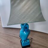 Lampe chouette en faïence craquelée turquoise