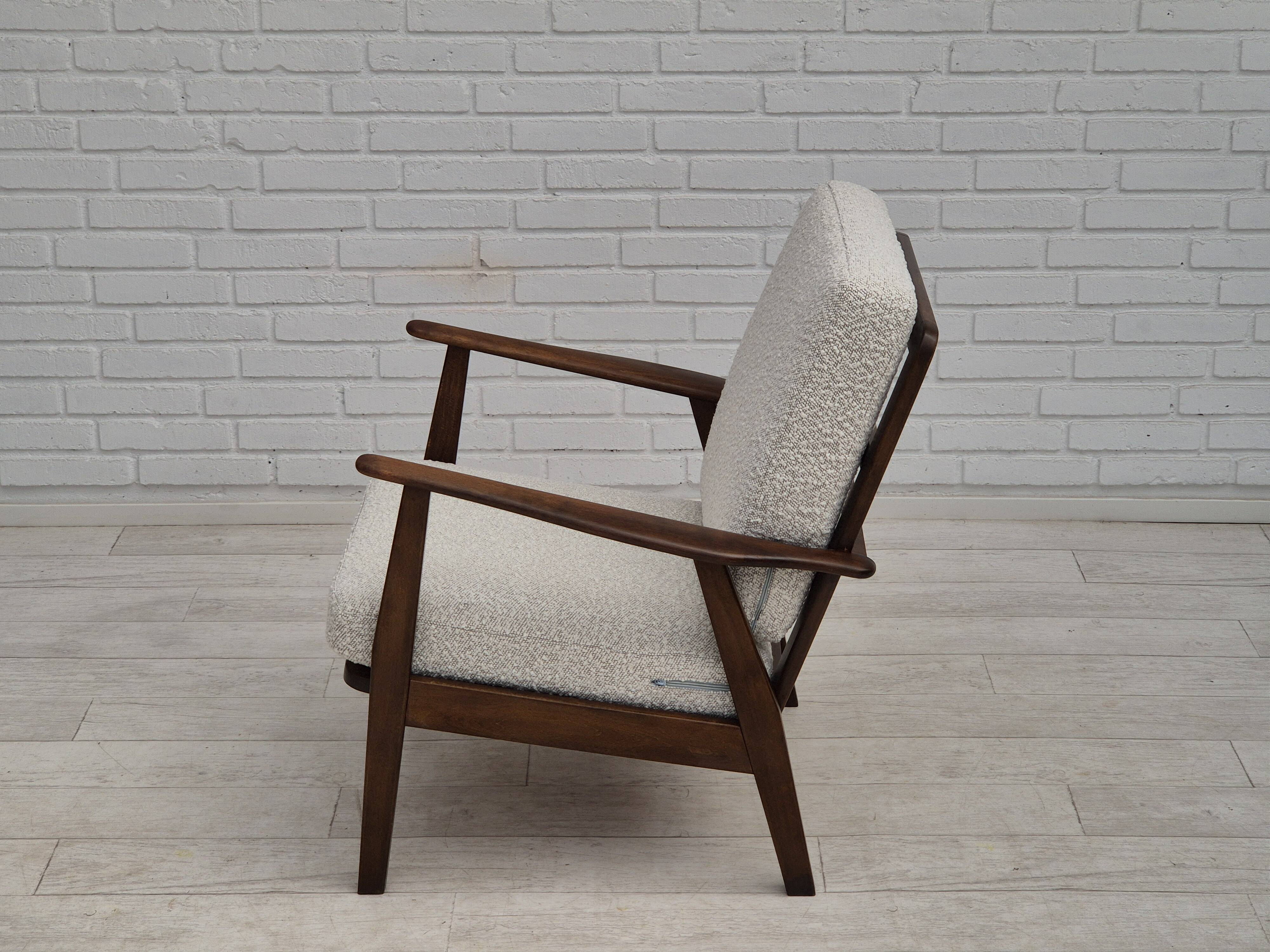 1960s, Danish armchair, refurbished, quality white/grey furniture fabric.