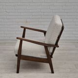 1960s, Danish armchair, refurbished, quality white/grey furniture fabric.