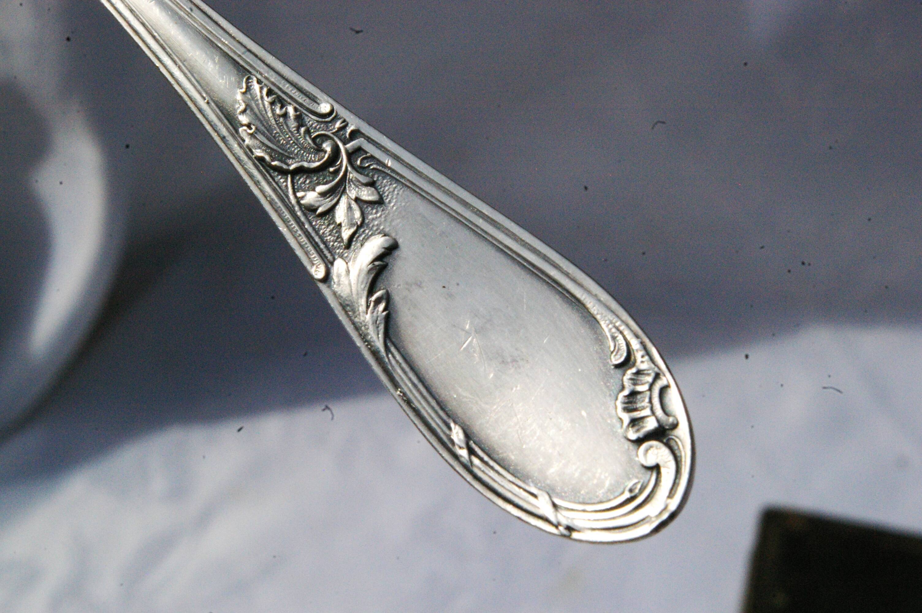 12 Apollo silver metal spoons in Transition Louis XV XVI style