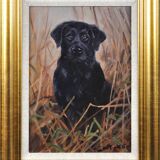 John Trickett b.1952. Black Labrador. Oil on Board. Framed. Original Dog Oil Painting. Portrait.