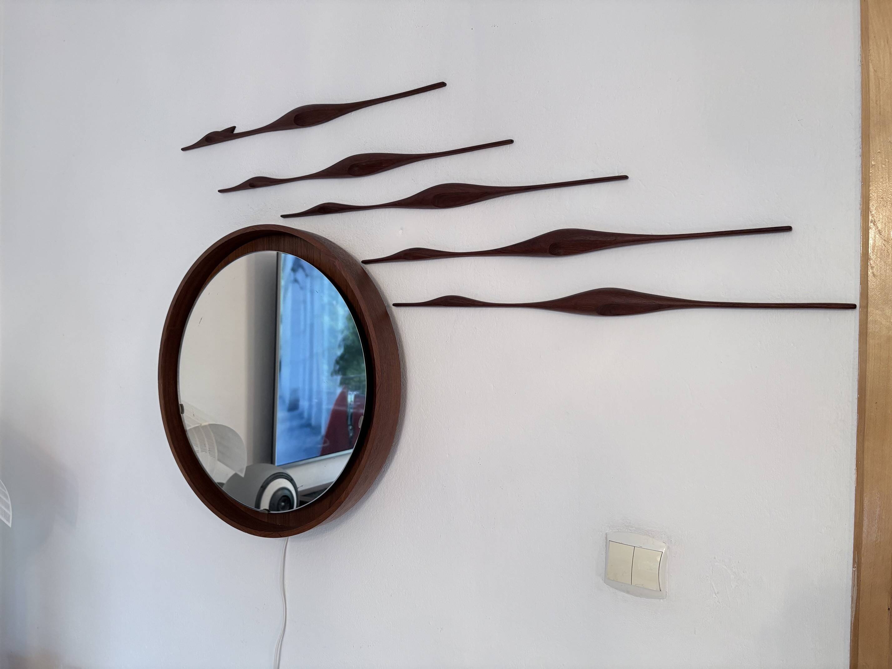 Set of five teak bird wall art, Denmark, 1960s
