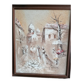 Tableau vintage, représentant une scène de rue