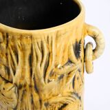 Large handmade glazed ceramic floor vase, handled vase with maritime motifs