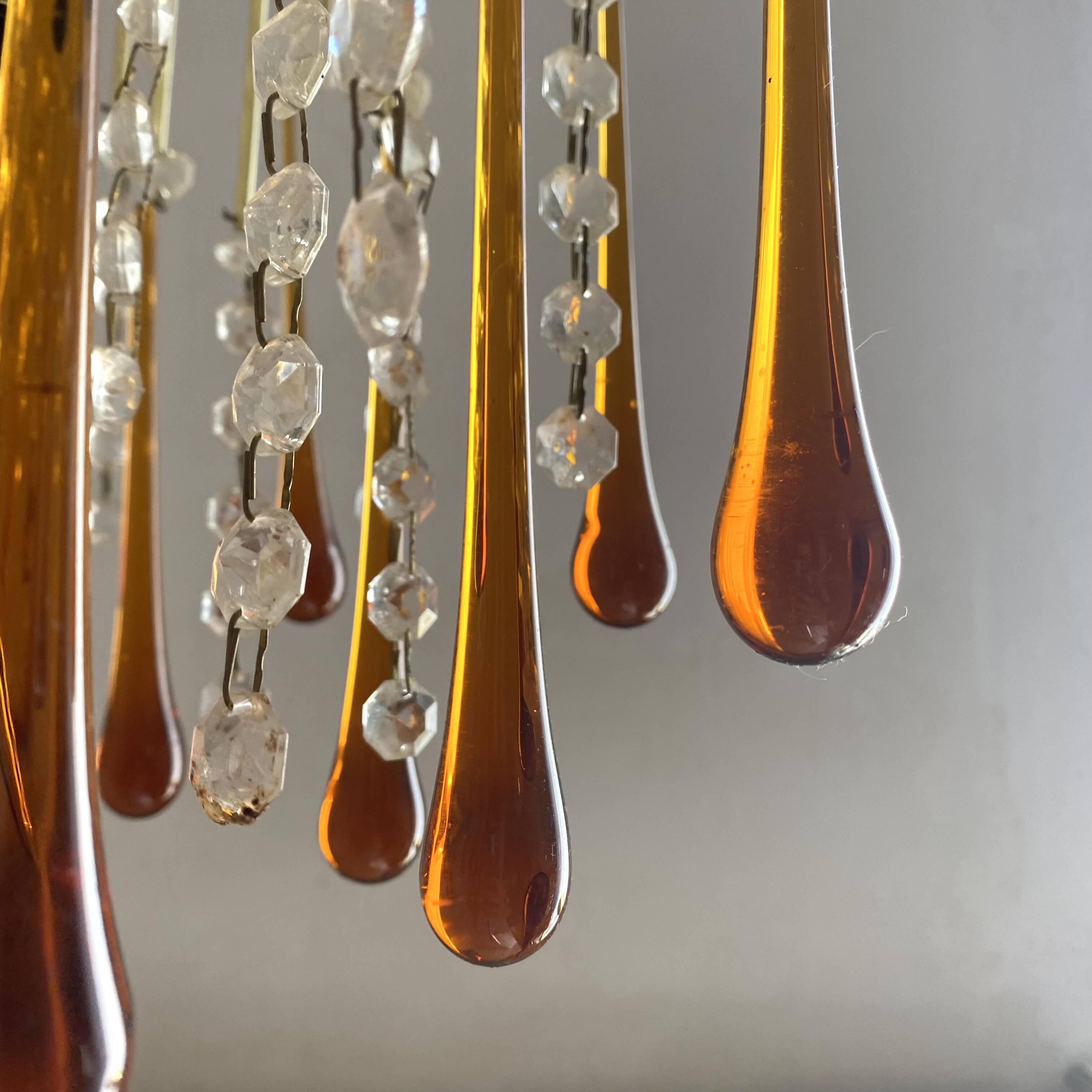 Lustre cascade à pampilles et gouttes d'eau verre de murano