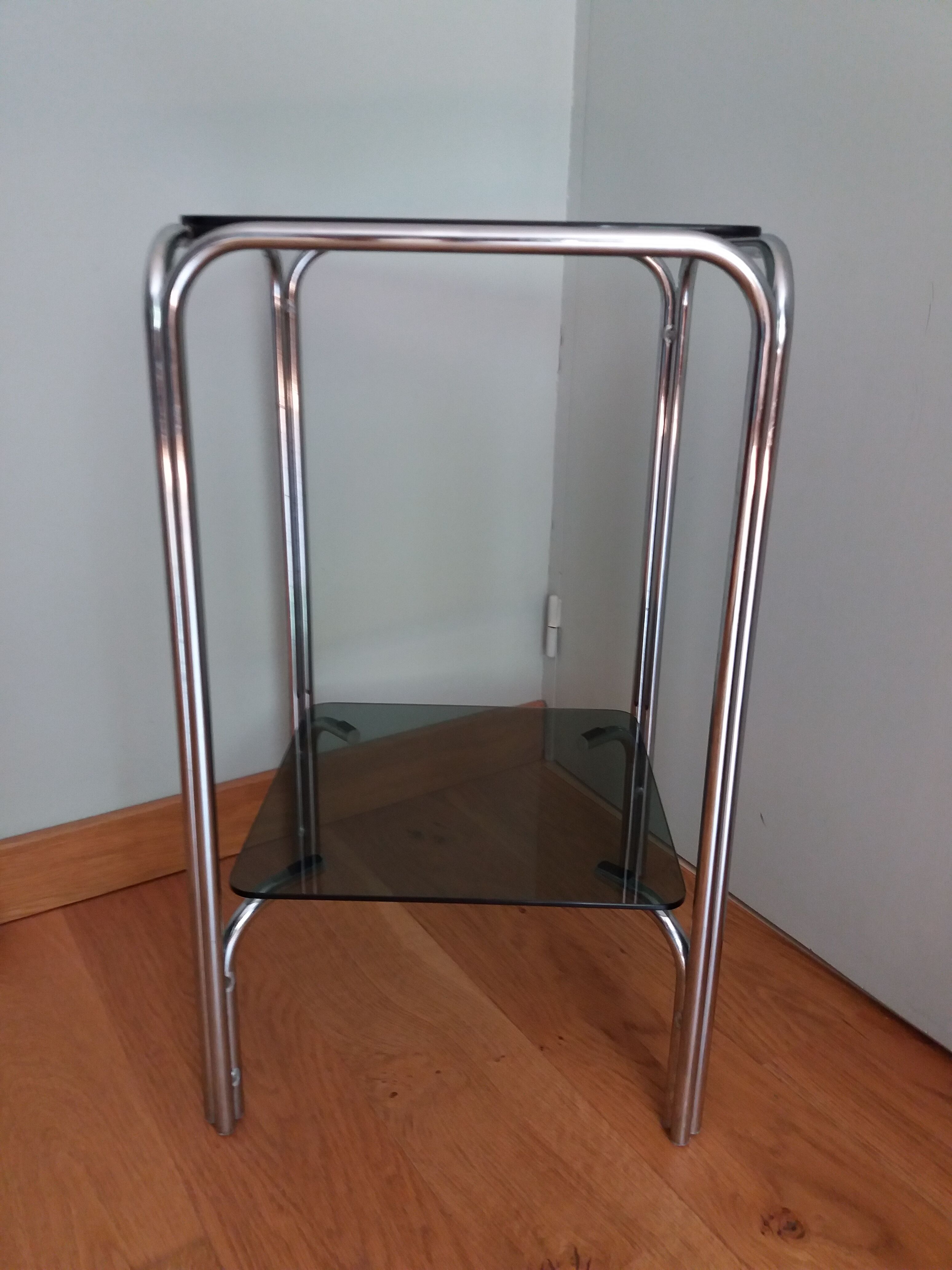 Console end table in chrome metal and smoked glass Space Age