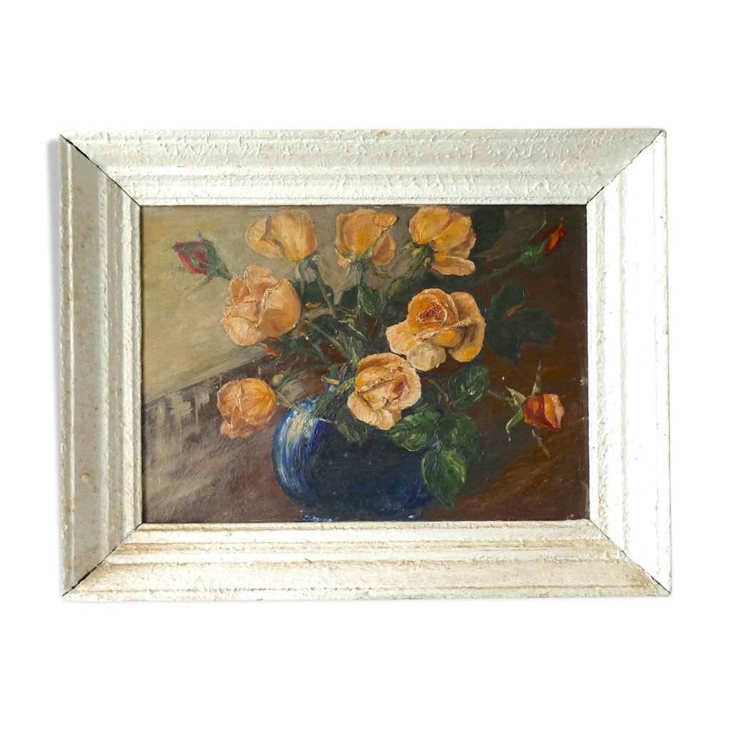 Tableau Peinture à L'huile - Nature Morte Bouquet De Fleurs (coquelicots, Genêts) - Signé Raymond Goubert