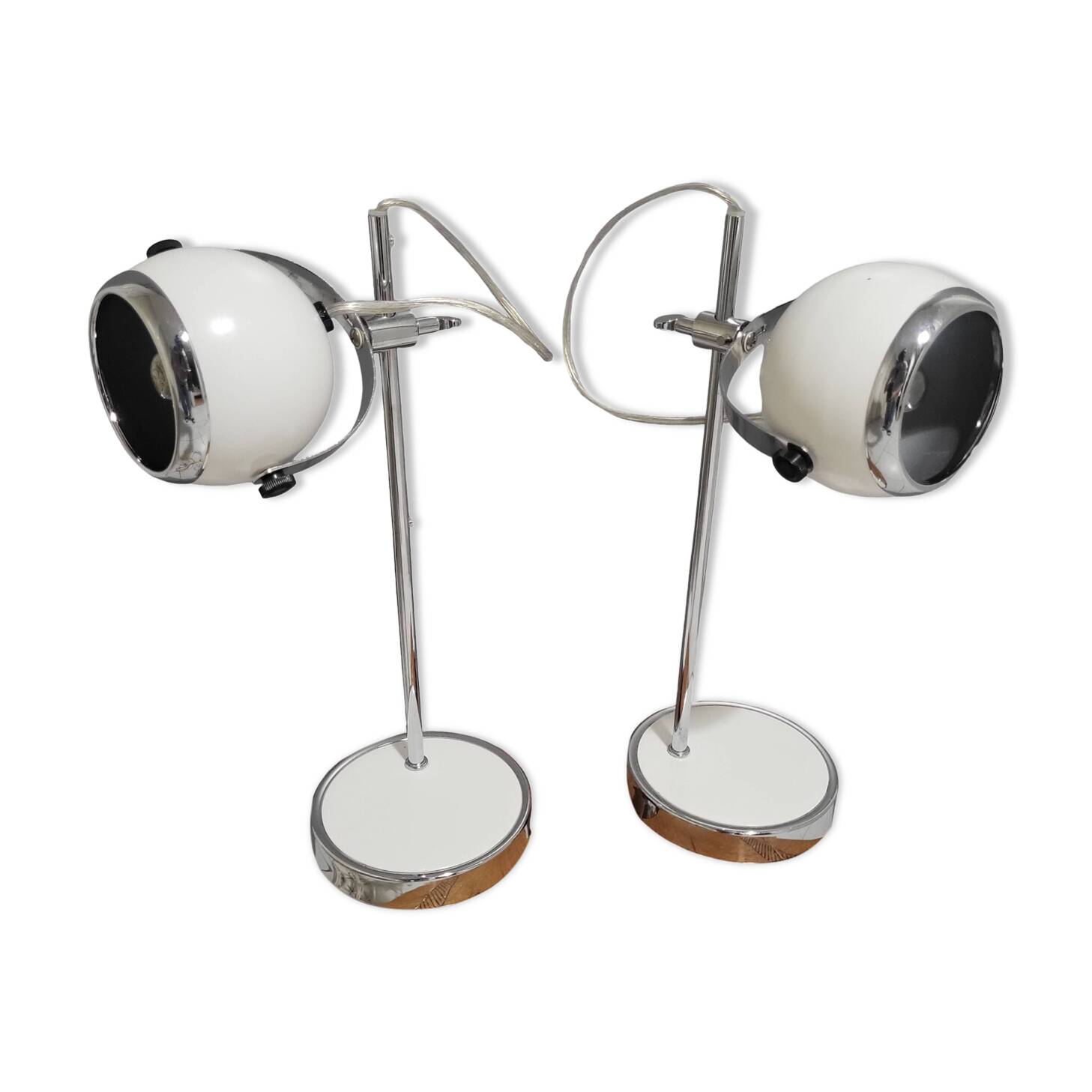 White and chrome metal eye ball lamps