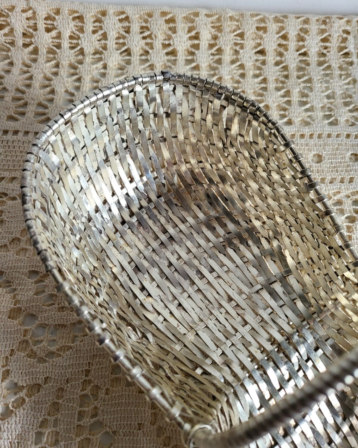 Woven silver-plated metal basket