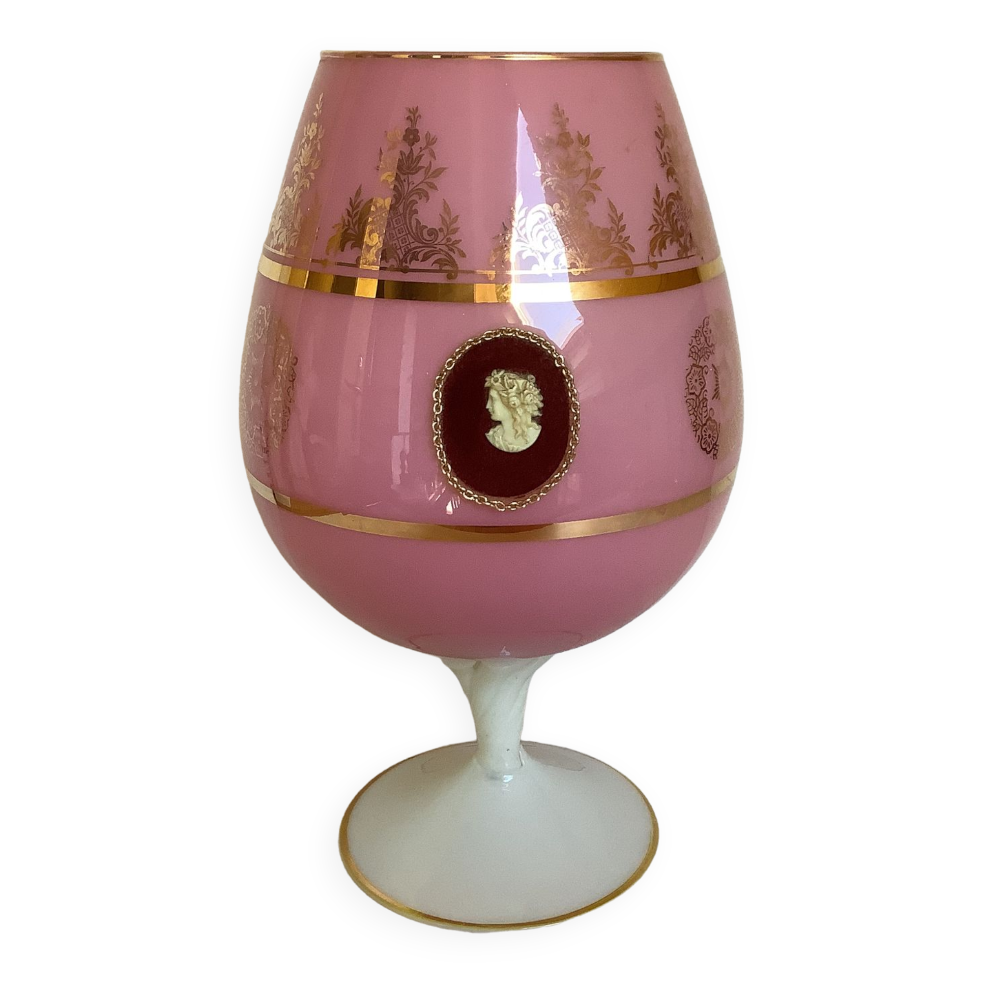 Pink opaline cameo vase