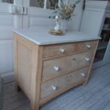 Vintage raw pitchpin chest of drawers, pearl grey patinated drawer tray buttons
