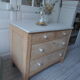 Vintage raw pitchpin chest of drawers, pearl grey patinated drawer tray buttons