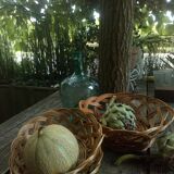 Set of three old rattan baskets