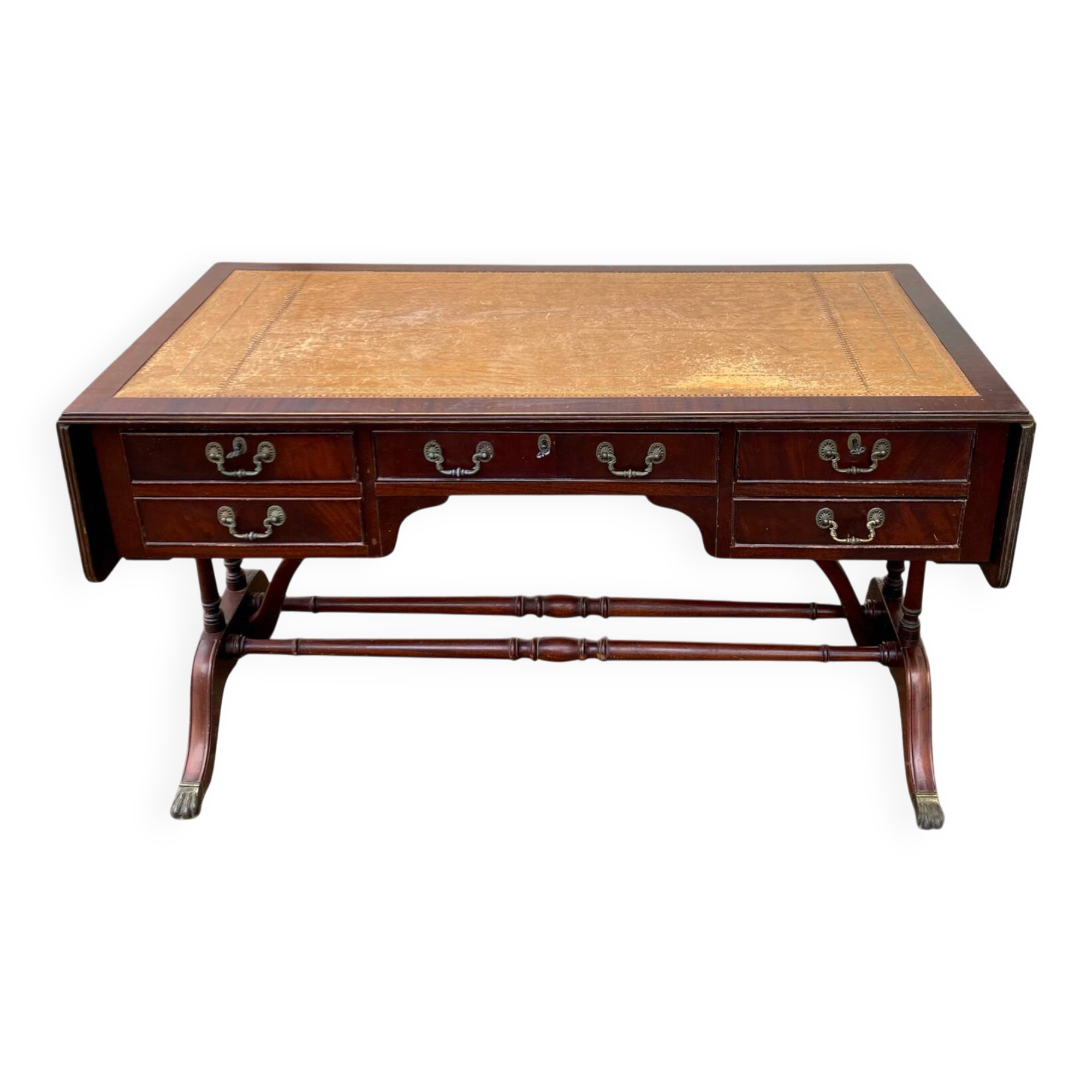 English mahogany double-sided desk with extension.