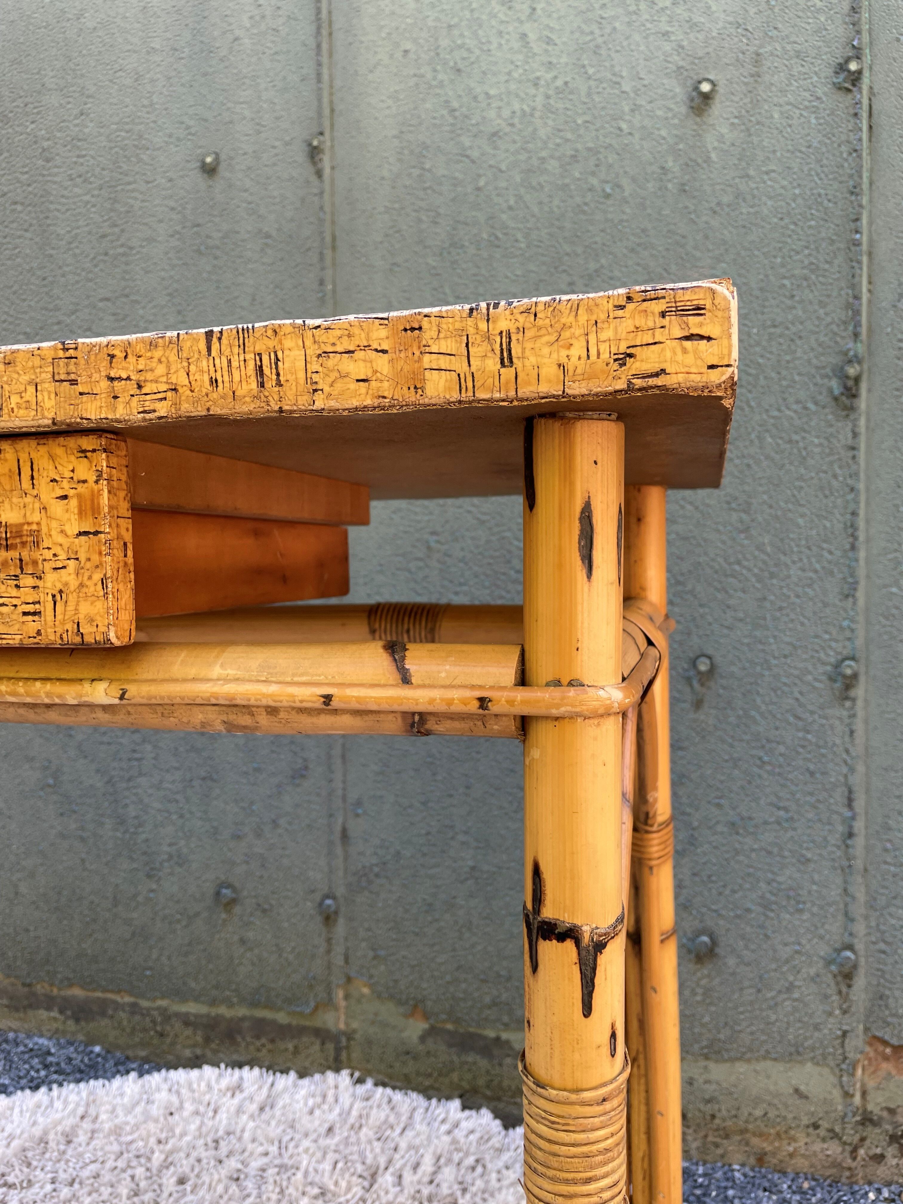 Vintage cork and rattan desk