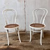 Pair of 2 bistro chairs in white bentwood and canework Jacob Josef Kohn