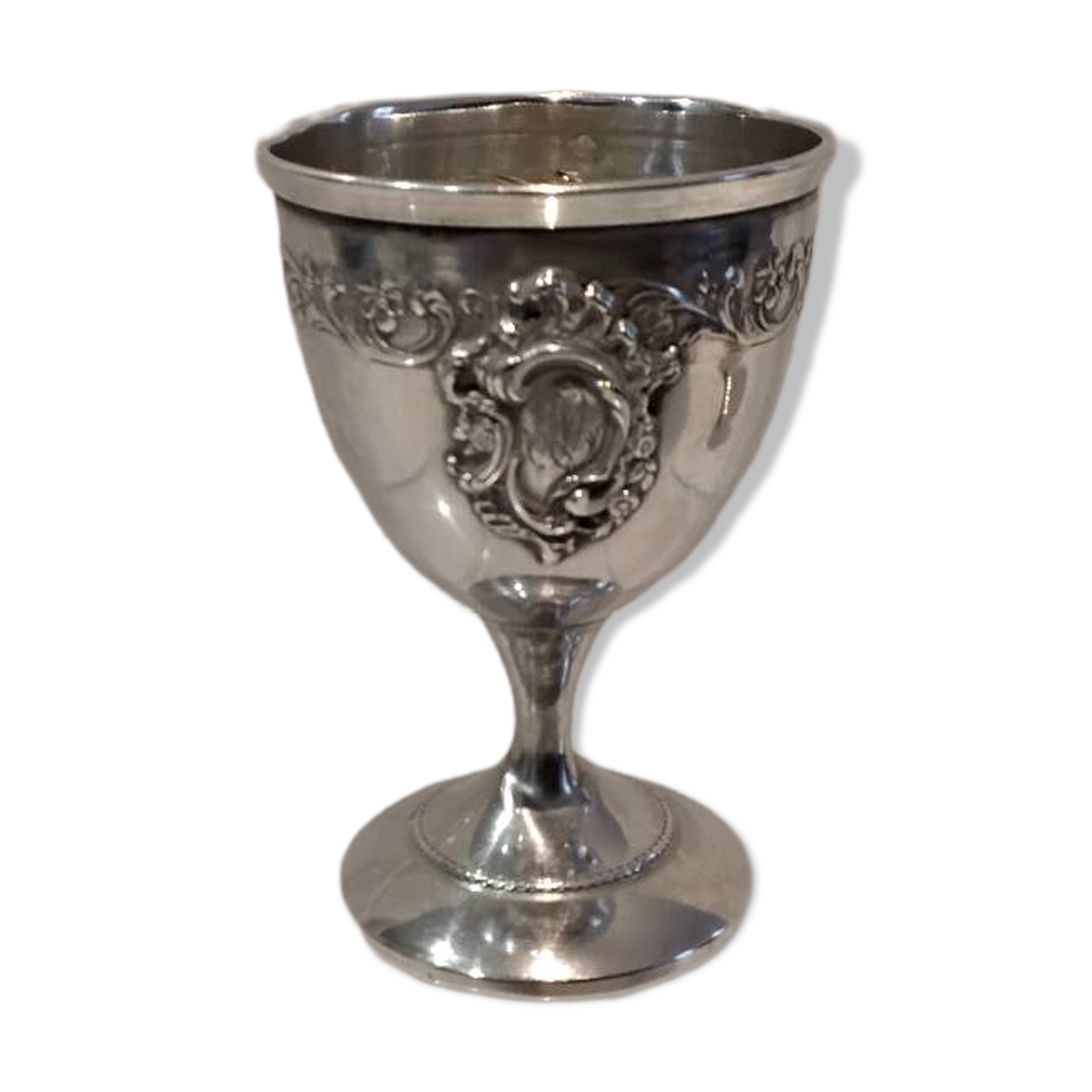 Silver egg cup Minerva 950 rocaille style engraved TL? Silversmith Gruyer