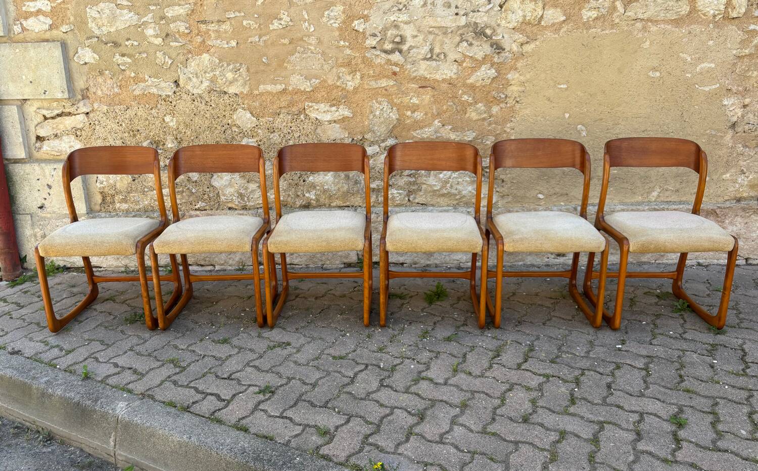 Six vintage sled chairs model Luge design from the 1960s by Baumann.
