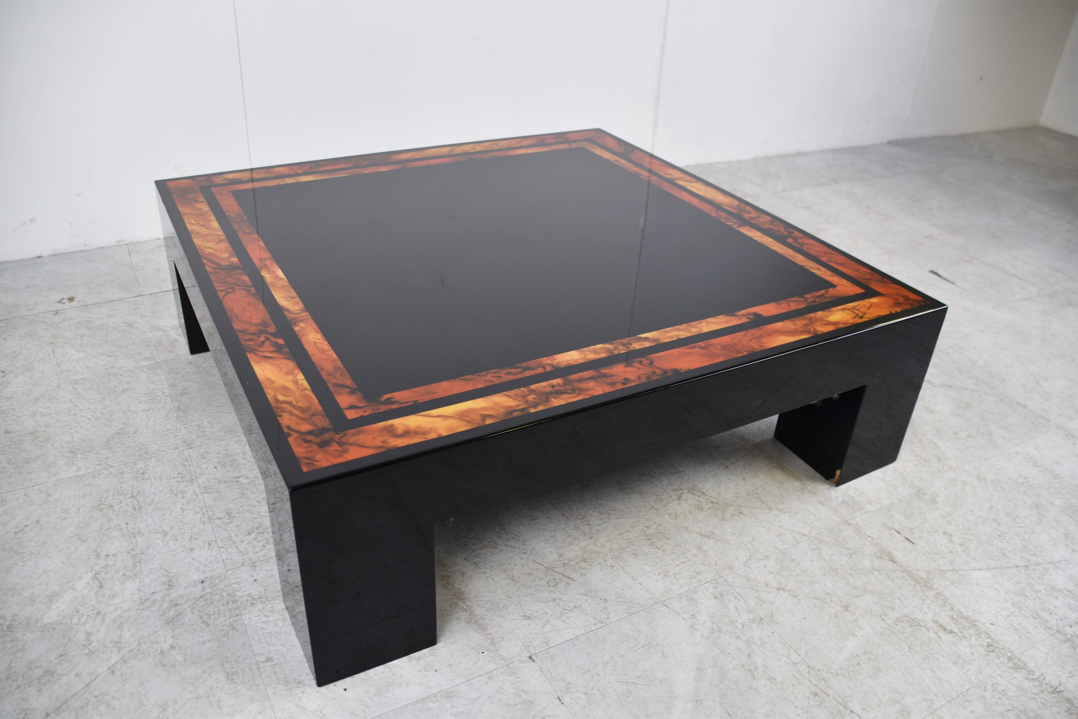 Vintage burl wooden coffee table, 1980s