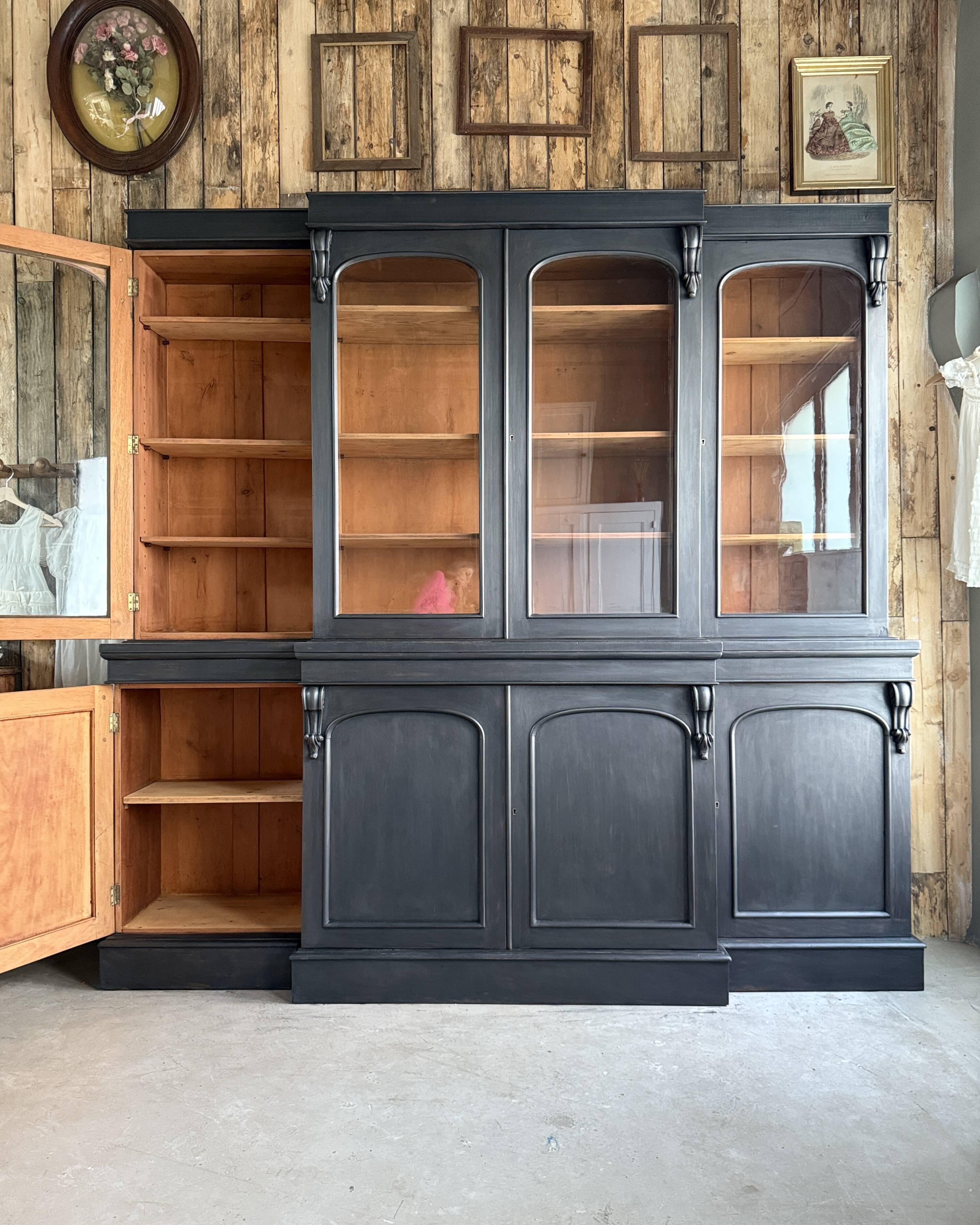 Large black patinated glass bookcase (renovated)